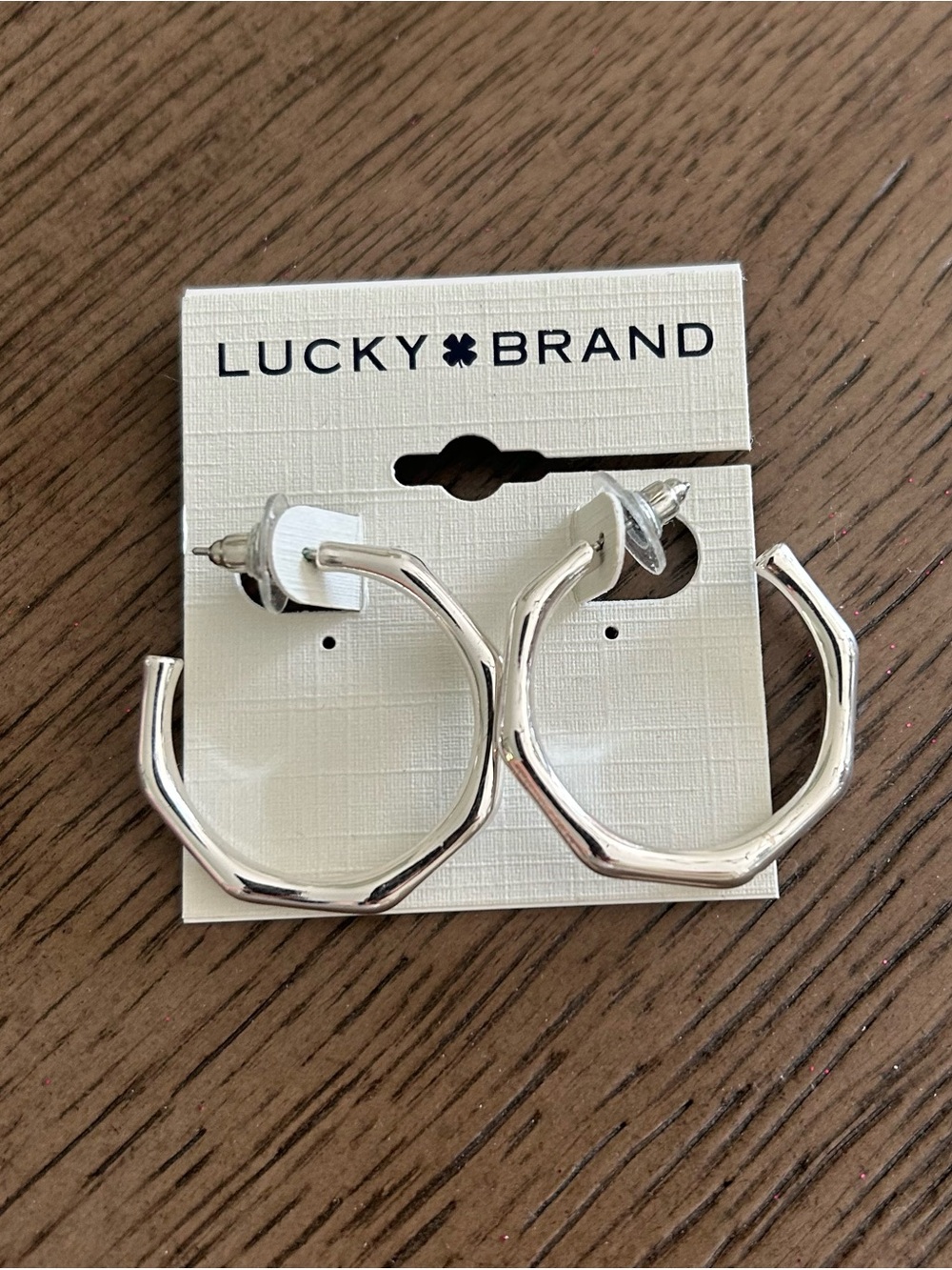 Lucky Brand Polished Silver Faceted Hoop Earrings